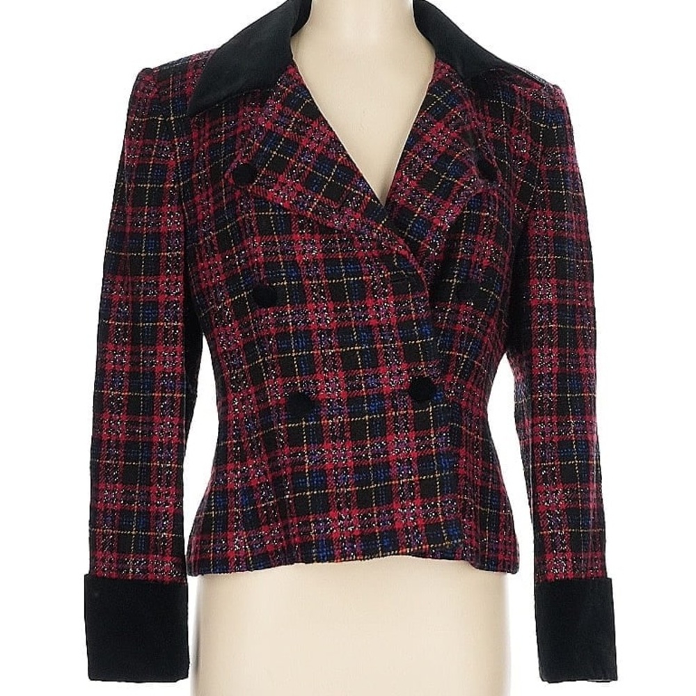 Jones Wear Red and Black Plaid Blazer